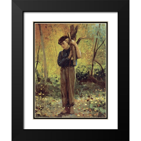 Boy Holding Logs Black Modern Wood Framed Art Print with Double Matting by Homer, Winslow