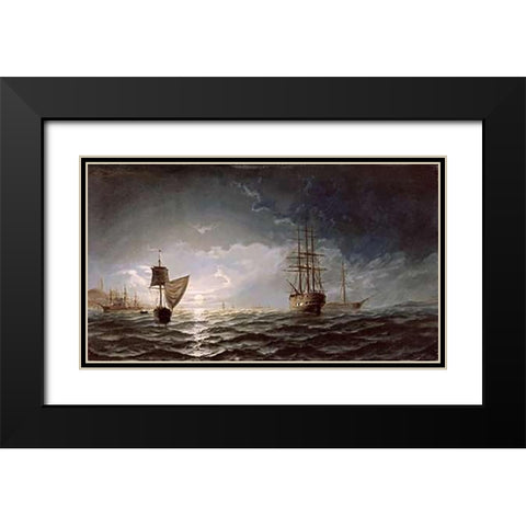 Moonlight Over Constantinople Black Modern Wood Framed Art Print with Double Matting by Hoyer, Edward