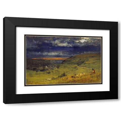 Sunset at Etretat, Normandy Black Modern Wood Framed Art Print with Double Matting by Inness, George