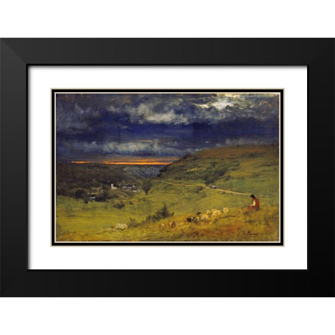 Sunset at Etretat, Normandy Black Modern Wood Framed Art Print with Double Matting by Inness, George