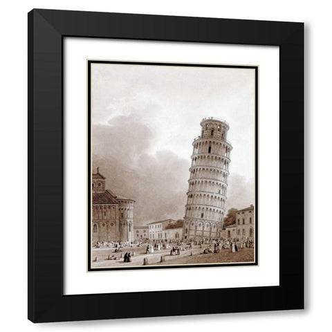 The Leaning Tower Black Modern Wood Framed Art Print with Double Matting by Isabey, Jean Baptiste