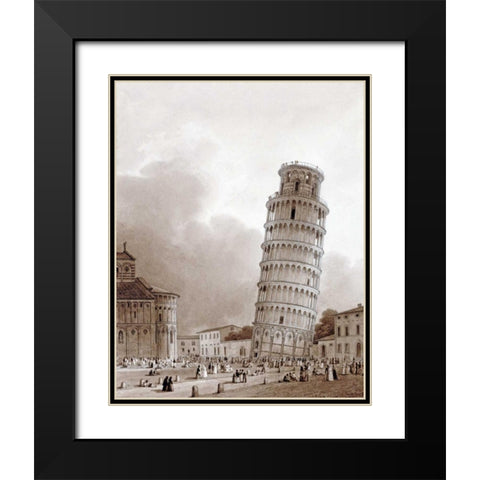 The Leaning Tower Black Modern Wood Framed Art Print with Double Matting by Isabey, Jean Baptiste