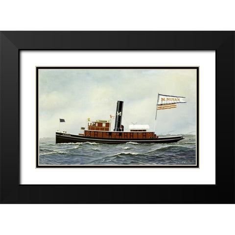 M. Moran Tug Boat Black Modern Wood Framed Art Print with Double Matting by Jacobsen, Antonio