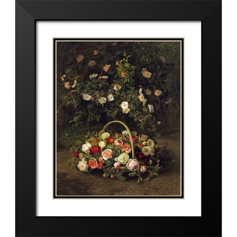 Roses In a Basket Beside a Rose Bush Black Modern Wood Framed Art Print with Double Matting by Jensen, Johan Laurents