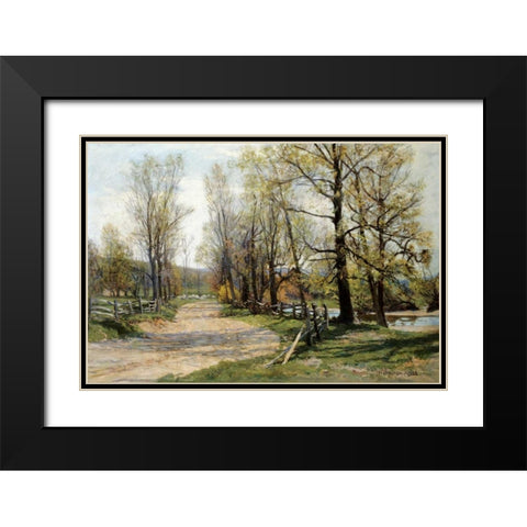 The Country Lane Black Modern Wood Framed Art Print with Double Matting by Jones, Hugh Bolton