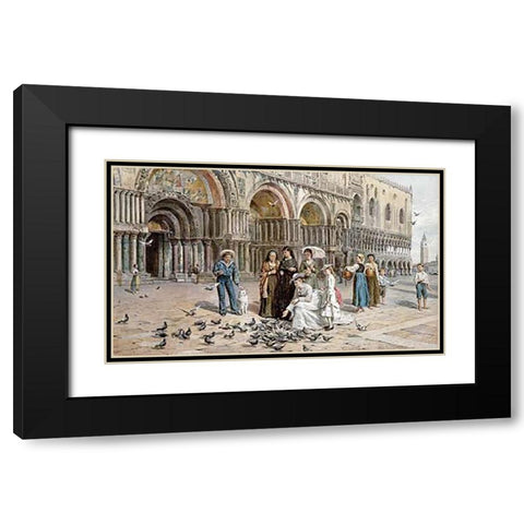 The Pigeons of St. Marks, Venice Black Modern Wood Framed Art Print with Double Matting by Kilburne, George Goodwin