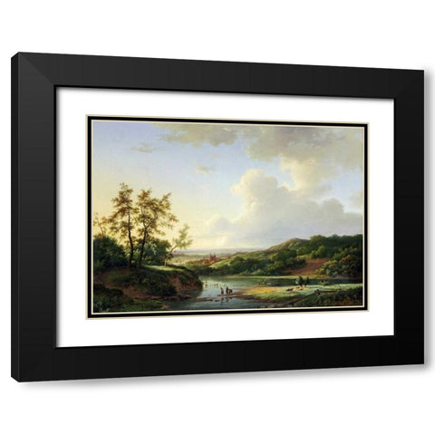 An Extensive Landscape Black Modern Wood Framed Art Print with Double Matting by Koekkoek, Marinus Adrainus