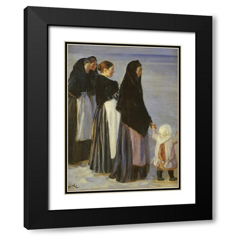 The Departure of The Fishing Fleet Black Modern Wood Framed Art Print with Double Matting by Kroyer, Peter Severin