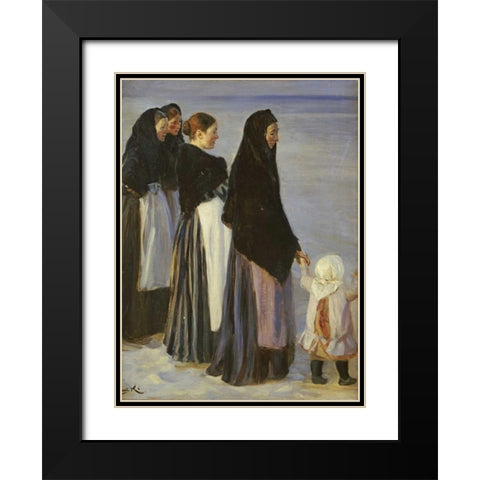 The Departure of The Fishing Fleet Black Modern Wood Framed Art Print with Double Matting by Kroyer, Peter Severin