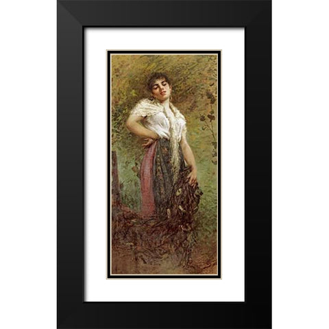 An Italian Fisherwoman Black Modern Wood Framed Art Print with Double Matting by Lancerotto, Egisto