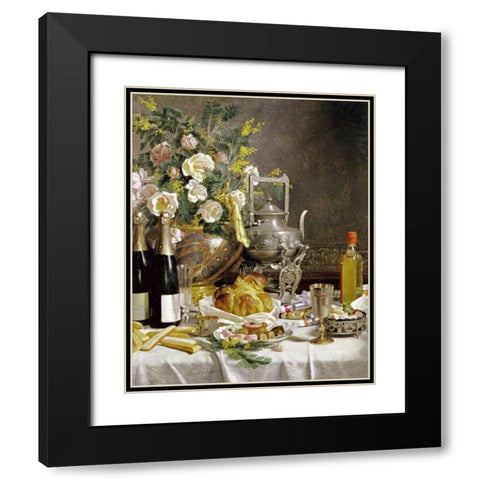 Bottles of Champagne Bread Biscuits and Cakes Black Modern Wood Framed Art Print with Double Matting by Larcher, Jules