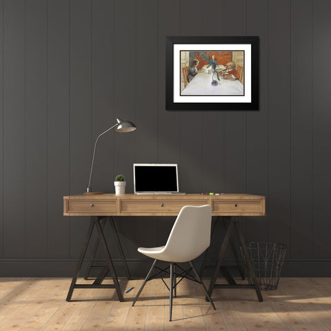 The Evening Meal Black Modern Wood Framed Art Print with Double Matting by Larsson, Carl