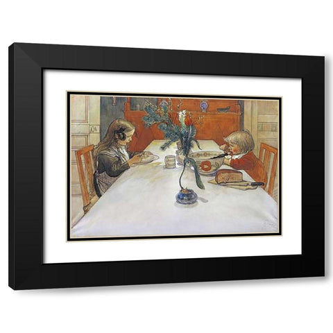 The Evening Meal Black Modern Wood Framed Art Print with Double Matting by Larsson, Carl