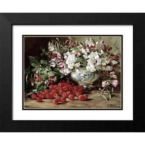 Raspberries and Sweet Pea Black Modern Wood Framed Art Print with Double Matting by Laux, August