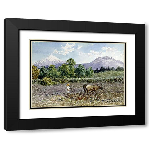 Campesino Arando Black Modern Wood Framed Art Print with Double Matting by Lohr, Augusto