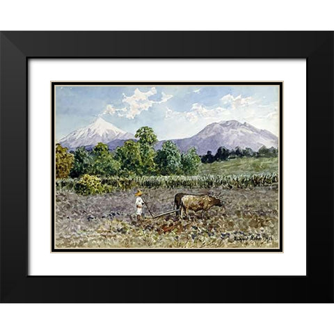 Campesino Arando Black Modern Wood Framed Art Print with Double Matting by Lohr, Augusto