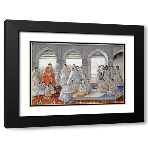 The Royal Harem Playing Pachisi In a Lucknow Palace Black Modern Wood Framed Art Print with Double Matting by Lucknow School