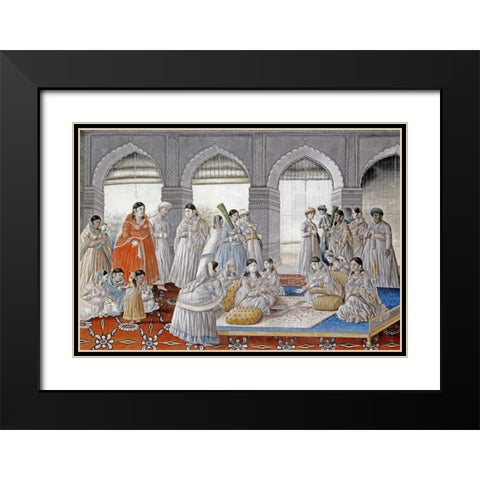 The Royal Harem Playing Pachisi In a Lucknow Palace Black Modern Wood Framed Art Print with Double Matting by Lucknow School