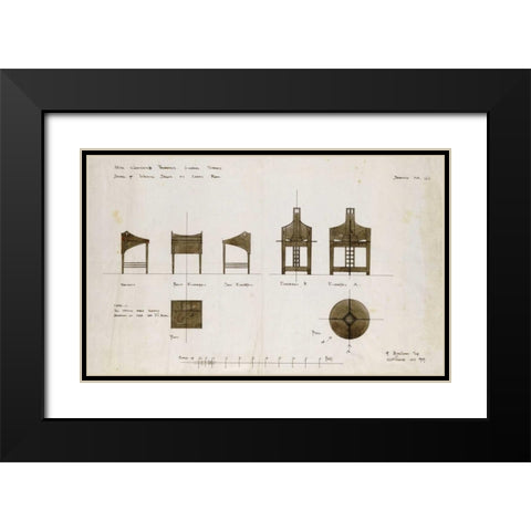 Designs For Writing Desks Black Modern Wood Framed Art Print with Double Matting by Mackintosh, Charles Rennie