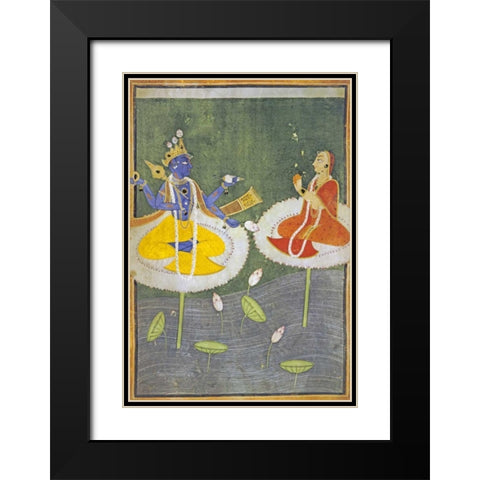 Krishna and Tadha Enthroned Black Modern Wood Framed Art Print with Double Matting by Mankot