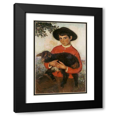 The Goatherd. El Cabrerillo Black Modern Wood Framed Art Print with Double Matting by Martinez, Eugenio Hermosa