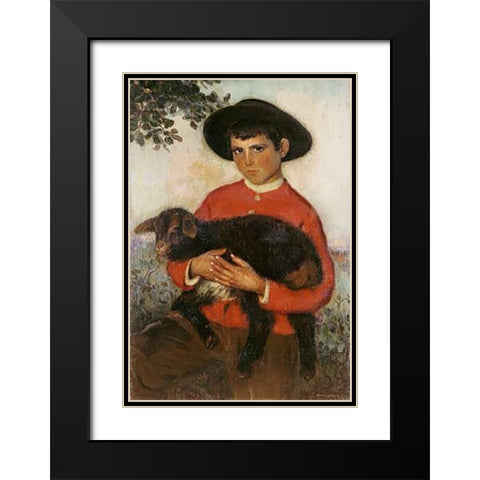 The Goatherd. El Cabrerillo Black Modern Wood Framed Art Print with Double Matting by Martinez, Eugenio Hermosa