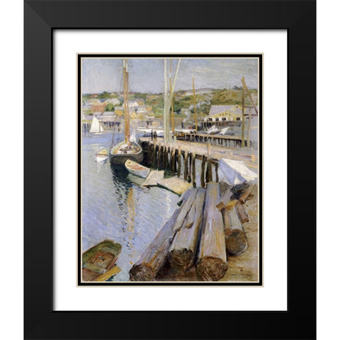 Fish Wharves - Gloucester Black Modern Wood Framed Art Print with Double Matting by Metcalf, Willard Leory