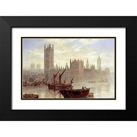 Westminster From The Thames Black Modern Wood Framed Art Print with Double Matting by Stanfield Moore, Claude T