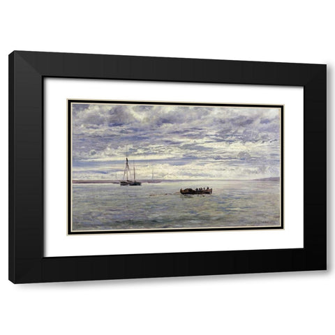 Chesil Beach, Rain Clearing Off Black Modern Wood Framed Art Print with Double Matting by Moore, Henry