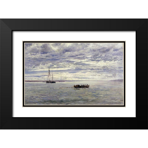 Chesil Beach, Rain Clearing Off Black Modern Wood Framed Art Print with Double Matting by Moore, Henry
