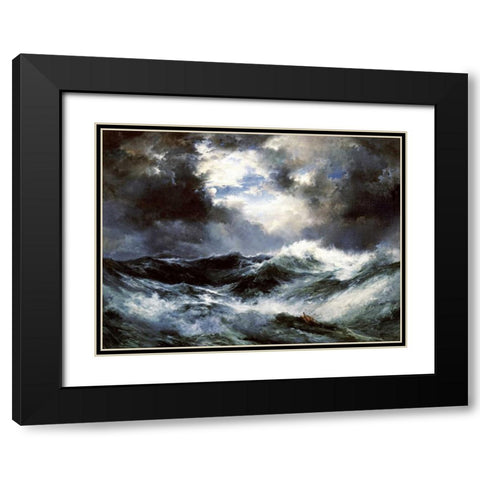 Moonlit Shipwreck at Sea Black Modern Wood Framed Art Print with Double Matting by Moran, Thomas