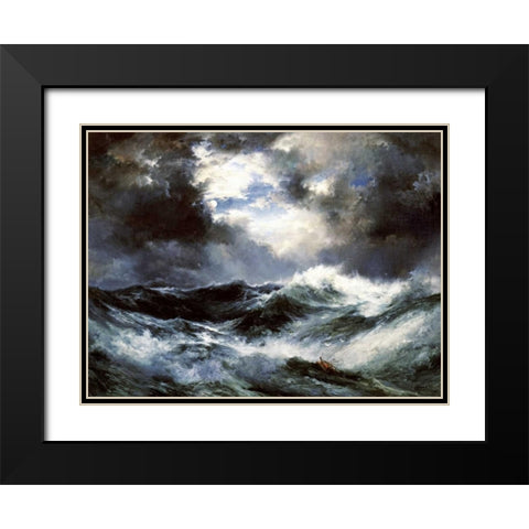 Moonlit Shipwreck at Sea Black Modern Wood Framed Art Print with Double Matting by Moran, Thomas