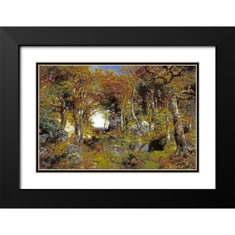 The Woodland Pool Black Modern Wood Framed Art Print with Double Matting by Moran, Thomas