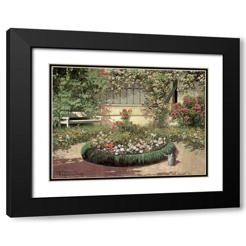 A Sunlit Flower Garden Black Modern Wood Framed Art Print with Double Matting by Neogrady, Laszlo