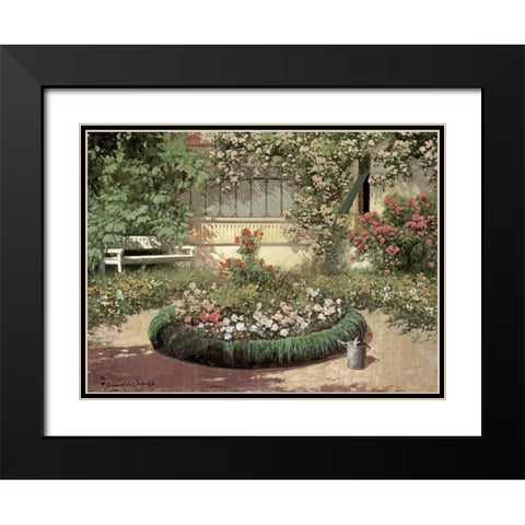 A Sunlit Flower Garden Black Modern Wood Framed Art Print with Double Matting by Neogrady, Laszlo