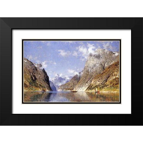 A Norwegian Fjord Black Modern Wood Framed Art Print with Double Matting by Normann, Adelsteen