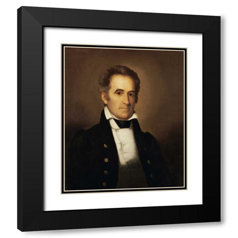Portrait of American Statesman Richard Mentor Johnson Black Modern Wood Framed Art Print with Double Matting by Peale, Rembrandt