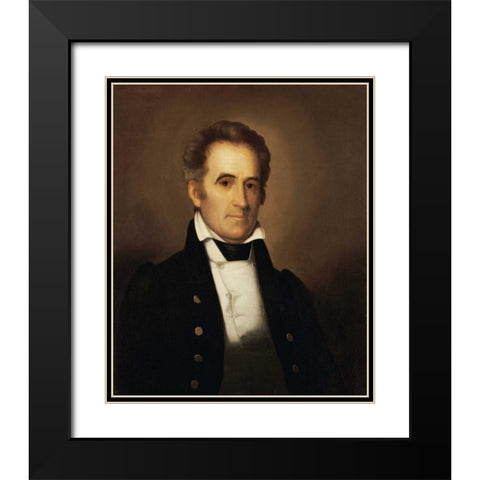 Portrait of American Statesman Richard Mentor Johnson Black Modern Wood Framed Art Print with Double Matting by Peale, Rembrandt