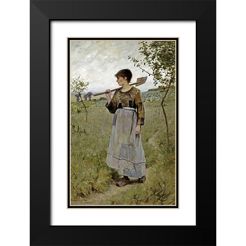 Home From The Fields Black Modern Wood Framed Art Print with Double Matting by Pearce, Charles Sprague
