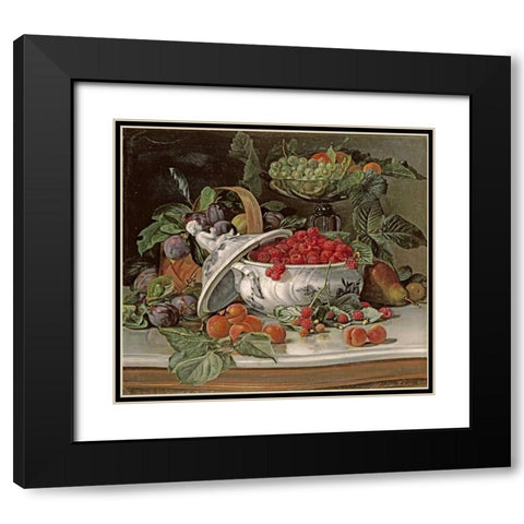 Plums, Grapes and Raspberries Black Modern Wood Framed Art Print with Double Matting by Pedersen, Sophus