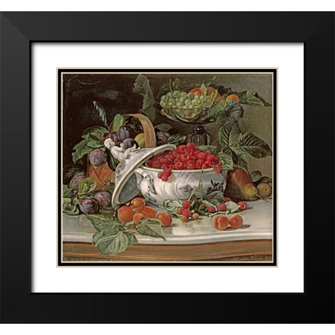 Plums, Grapes and Raspberries Black Modern Wood Framed Art Print with Double Matting by Pedersen, Sophus