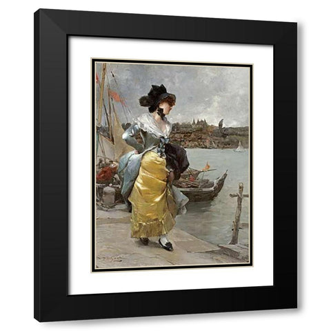 At The Quayside Black Modern Wood Framed Art Print with Double Matting by Pinchart, Emile-Auguste