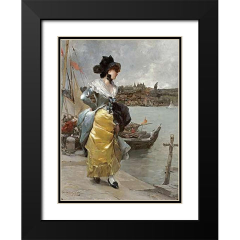 At The Quayside Black Modern Wood Framed Art Print with Double Matting by Pinchart, Emile-Auguste