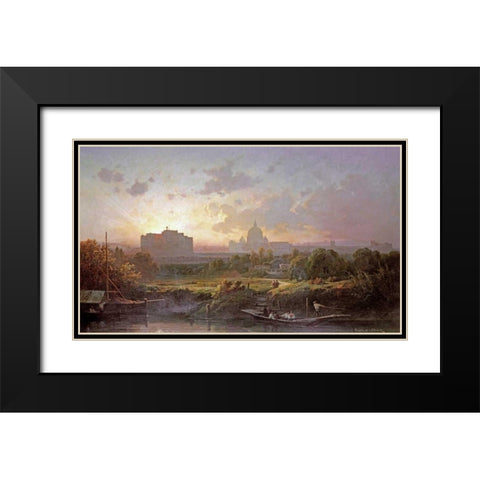 View of Rome at Sunset Black Modern Wood Framed Art Print with Double Matting by Ponthus-Cinier, Antoine