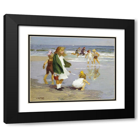 Play In The Surf Black Modern Wood Framed Art Print with Double Matting by Potthast, Edward Henry