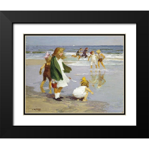 Play In The Surf Black Modern Wood Framed Art Print with Double Matting by Potthast, Edward Henry