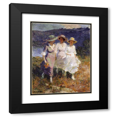 Walking In The Hills Black Modern Wood Framed Art Print with Double Matting by Potthast, Edward Henry
