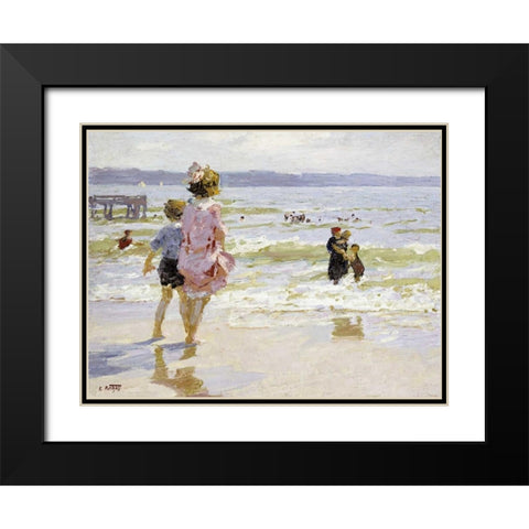 At The Seashore Black Modern Wood Framed Art Print with Double Matting by Potthast, Edward Henry