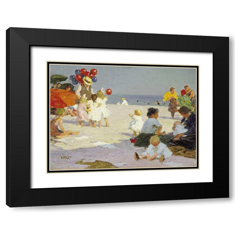 On The Beach Black Modern Wood Framed Art Print with Double Matting by Potthast, Edward Henry