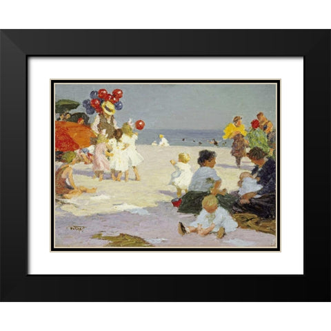 On The Beach Black Modern Wood Framed Art Print with Double Matting by Potthast, Edward Henry